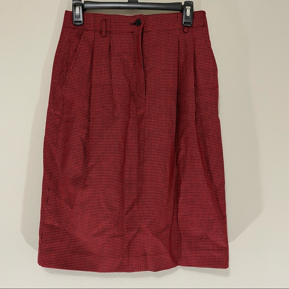 Vintage Liz Claiborne Collection Black and Red Houndstooth 100% Wool Skirt 10
